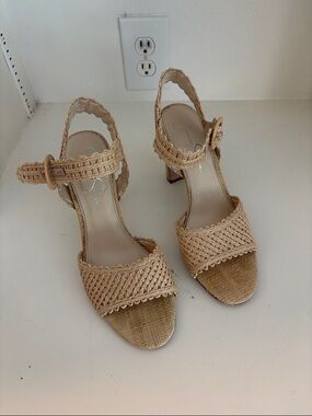 Jessica Simpson Tan Braided-Strap Block Heel Sandals